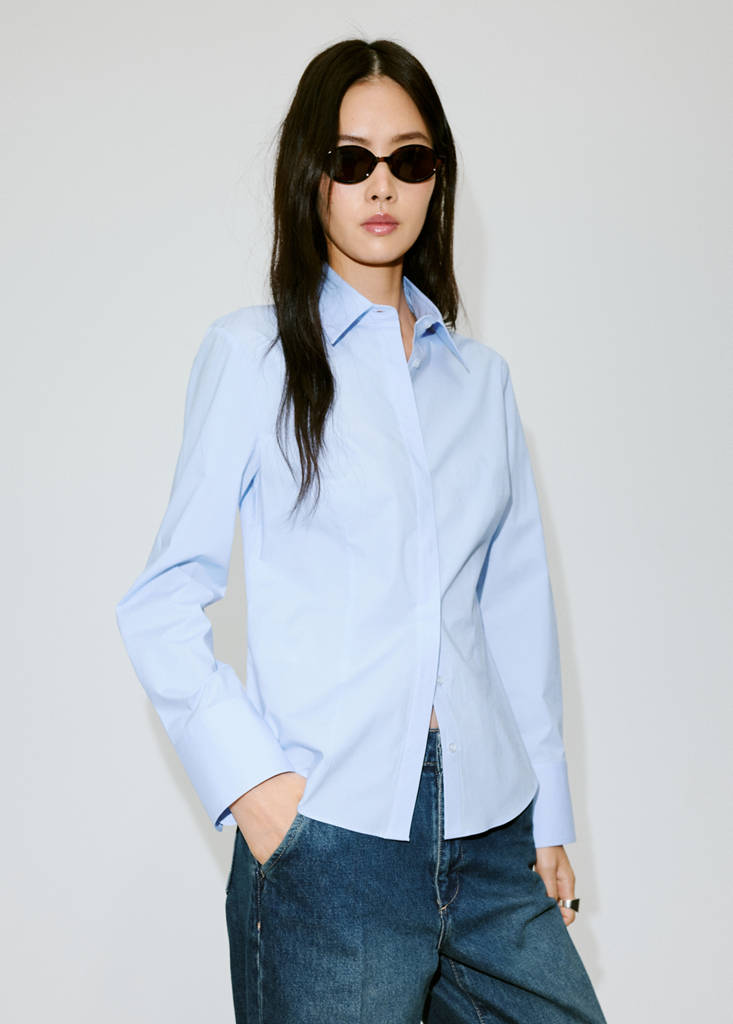 Slim-fit poplin shirt — Sky Blue