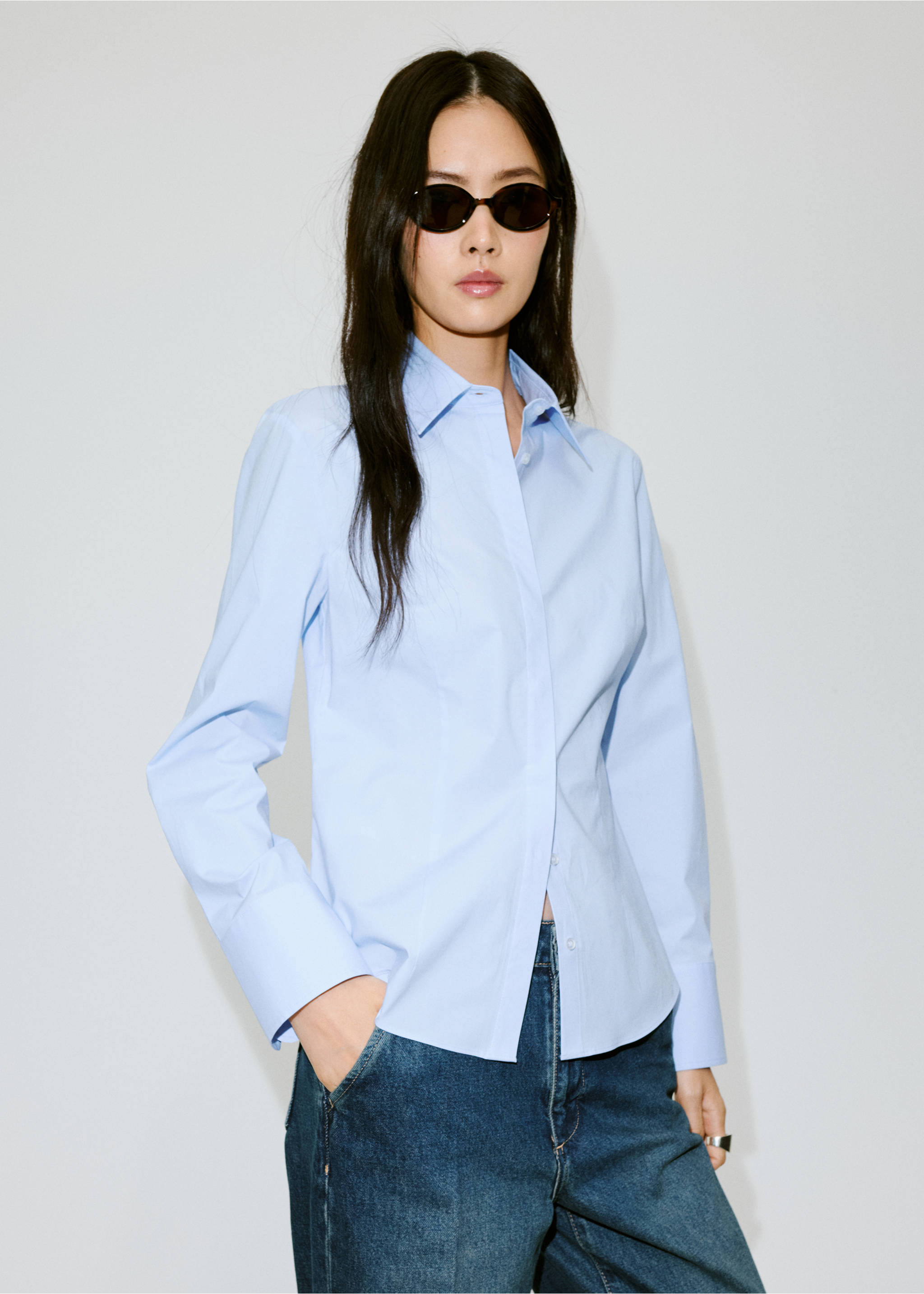 Slim-fit poplin shirt - Medium plane, Sky Blue. Ref: 37054068-00.