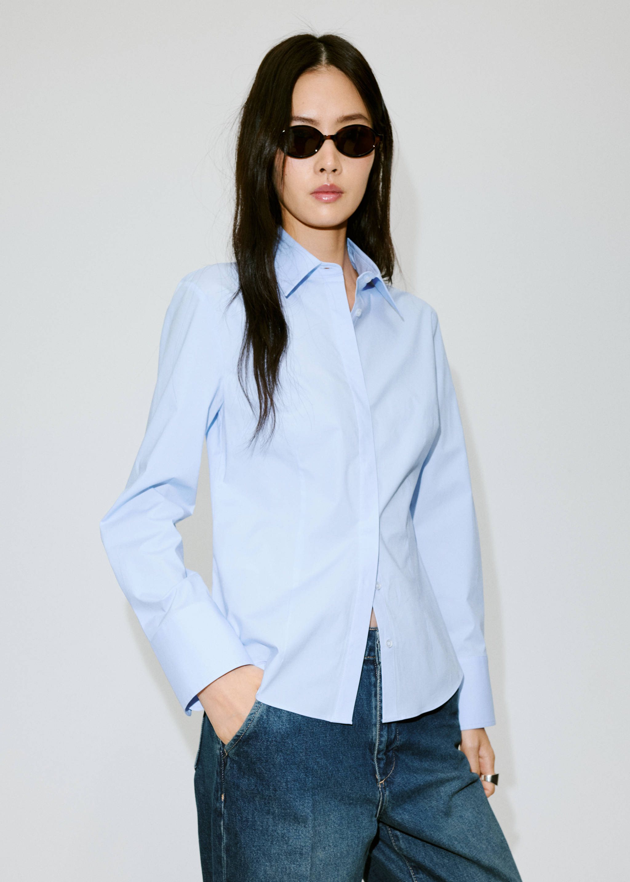 Slim-fit poplin shirt - Medium plane