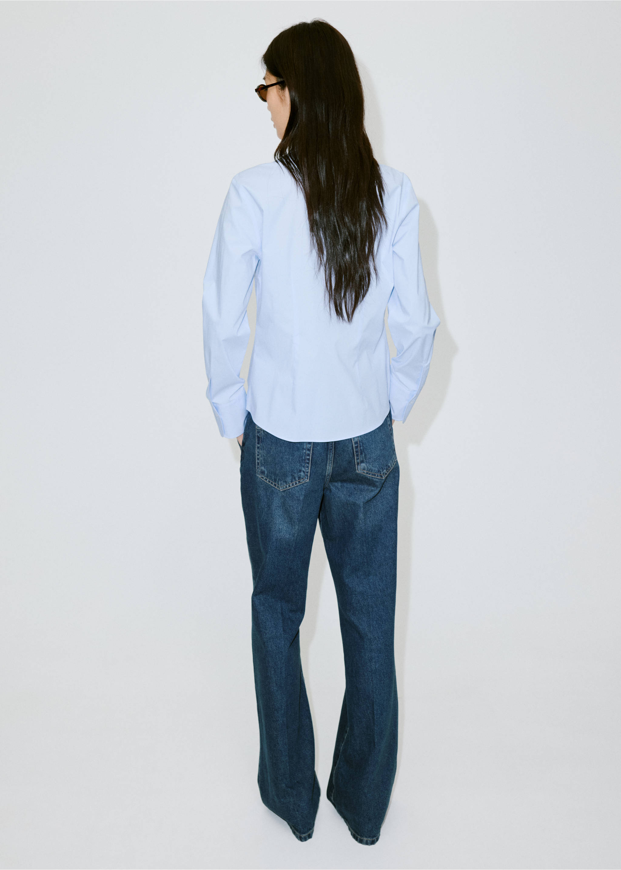 Slim-fit poplin shirt - Reverse of the article, Sky Blue. Ref: 37054068-00.