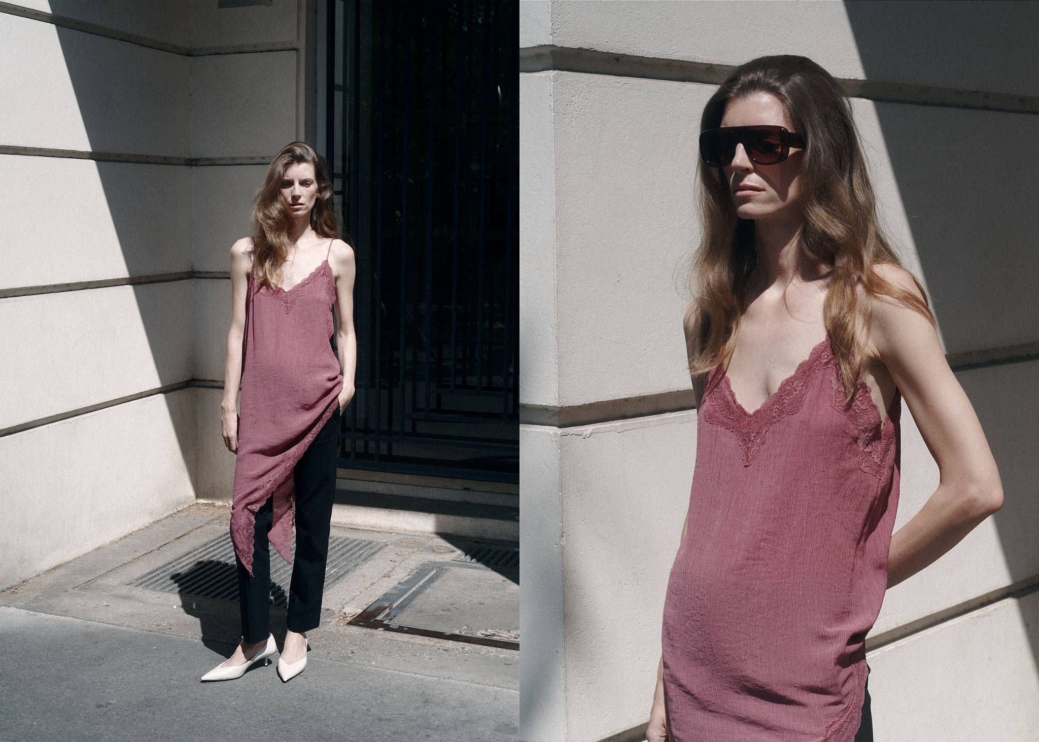 Asymmetric lace camisole top - Panoramic plane