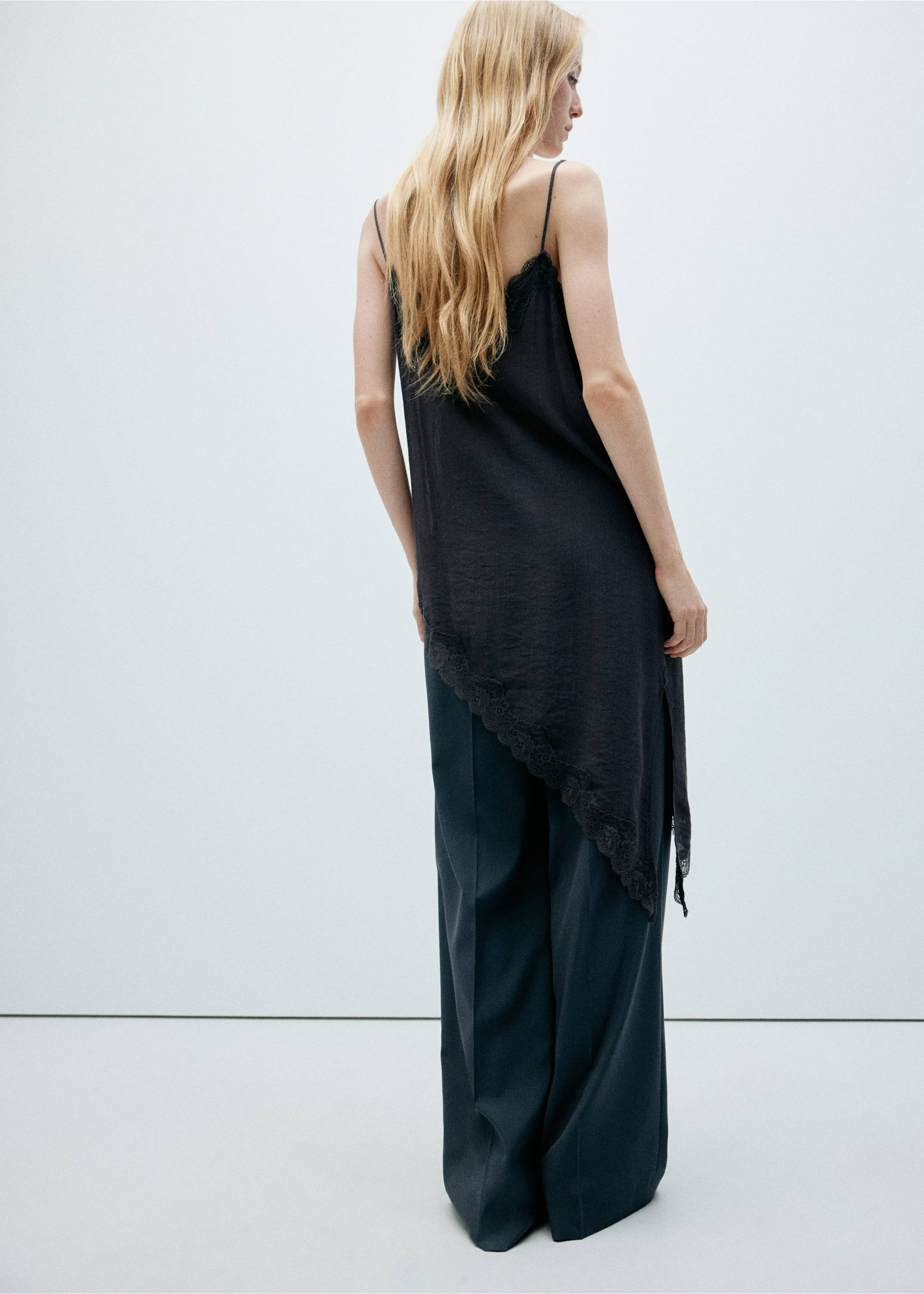 Asymmetric lace camisole top - Reverse of the article, Charcoal. Ref: 37054069-00.