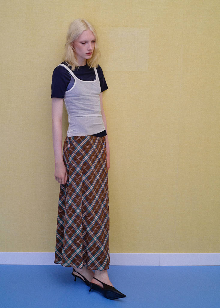 Spódnica midi w kratę brązowy - Kobieta - XS - MANGO