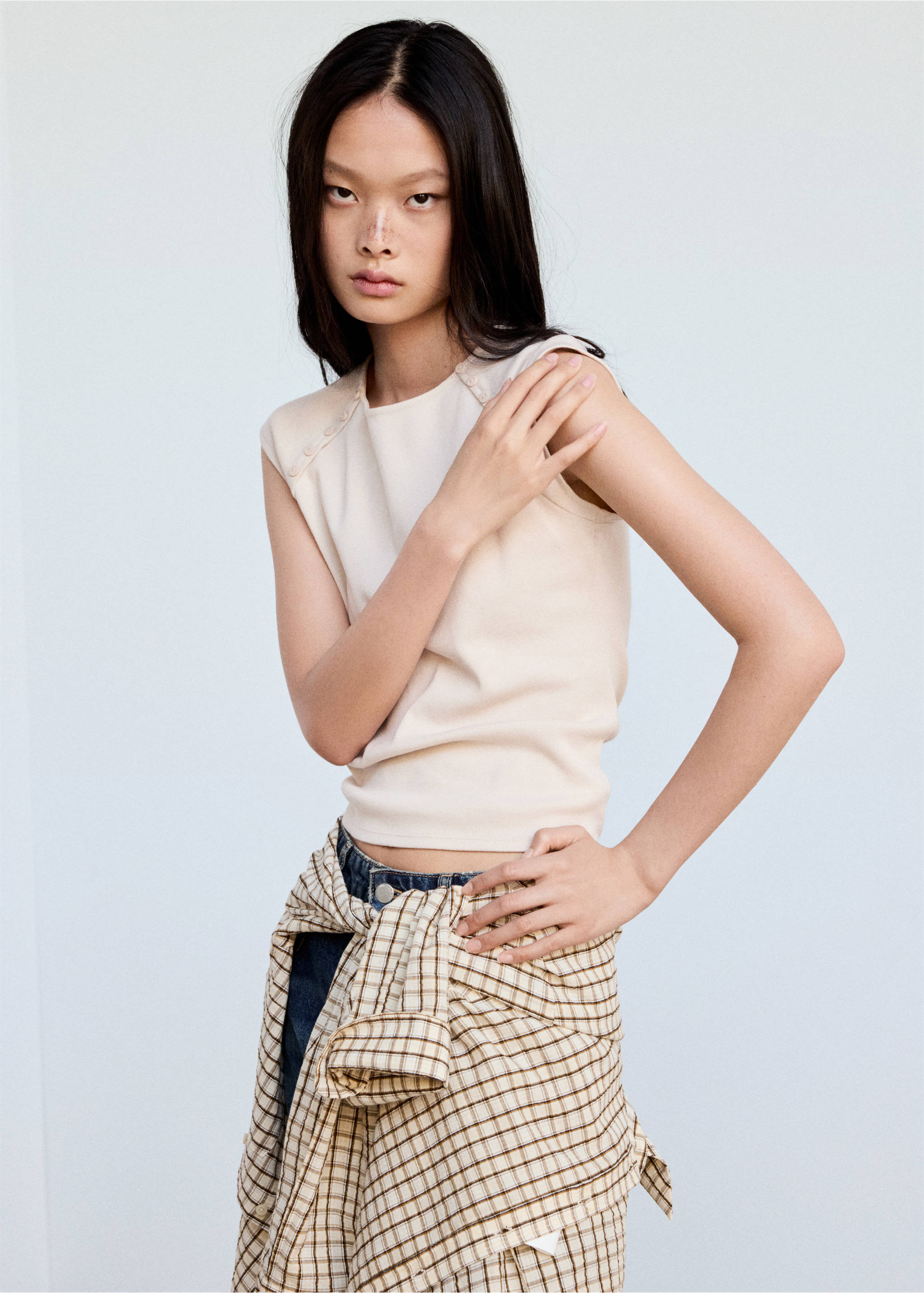 Button-detail T-shirt - Medium plane, Sand. Ref: 37054071-00.