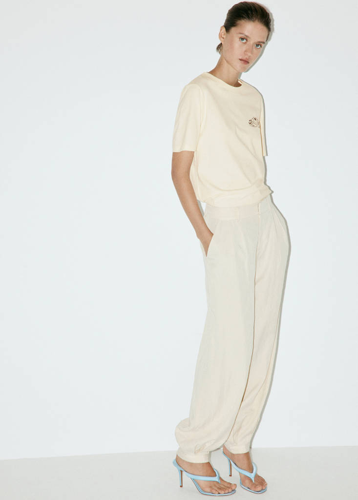 Printed cotton-blend t-shirt — Pastel Yellow