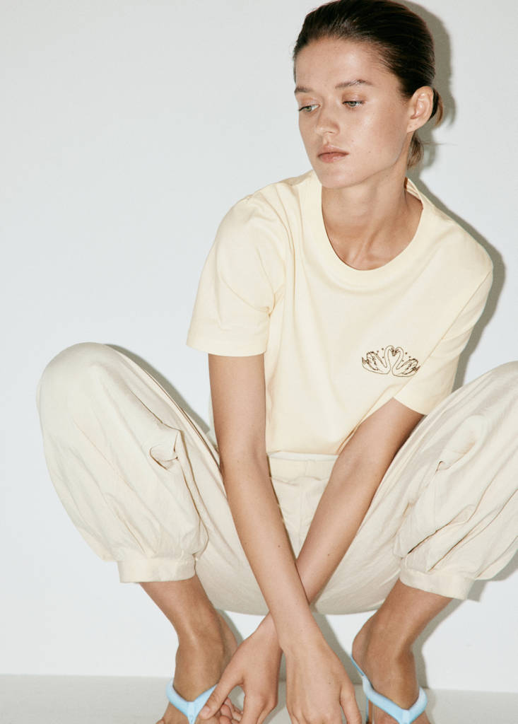 Printed cotton-blend t-shirt — Pastel Yellow