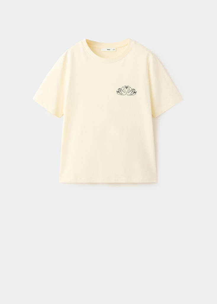 Mango T-shirt En Coton Imprimé In Jaune Pastel