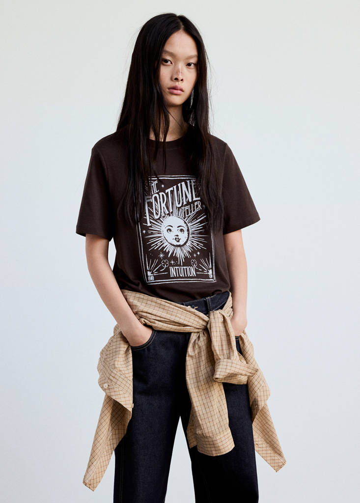 Printed cotton-blend t-shirt — Chocolate