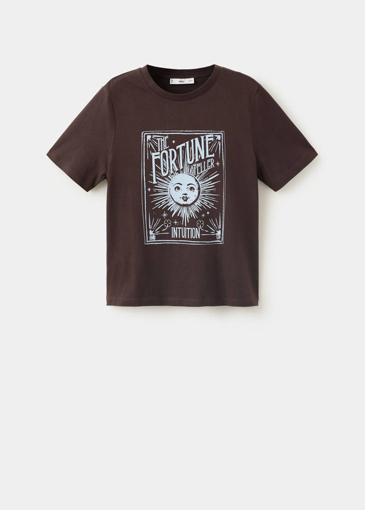 Mango T-shirt En Coton Imprimé In Chocolat