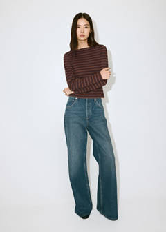 Striped cotton T-shirt — Brown 2