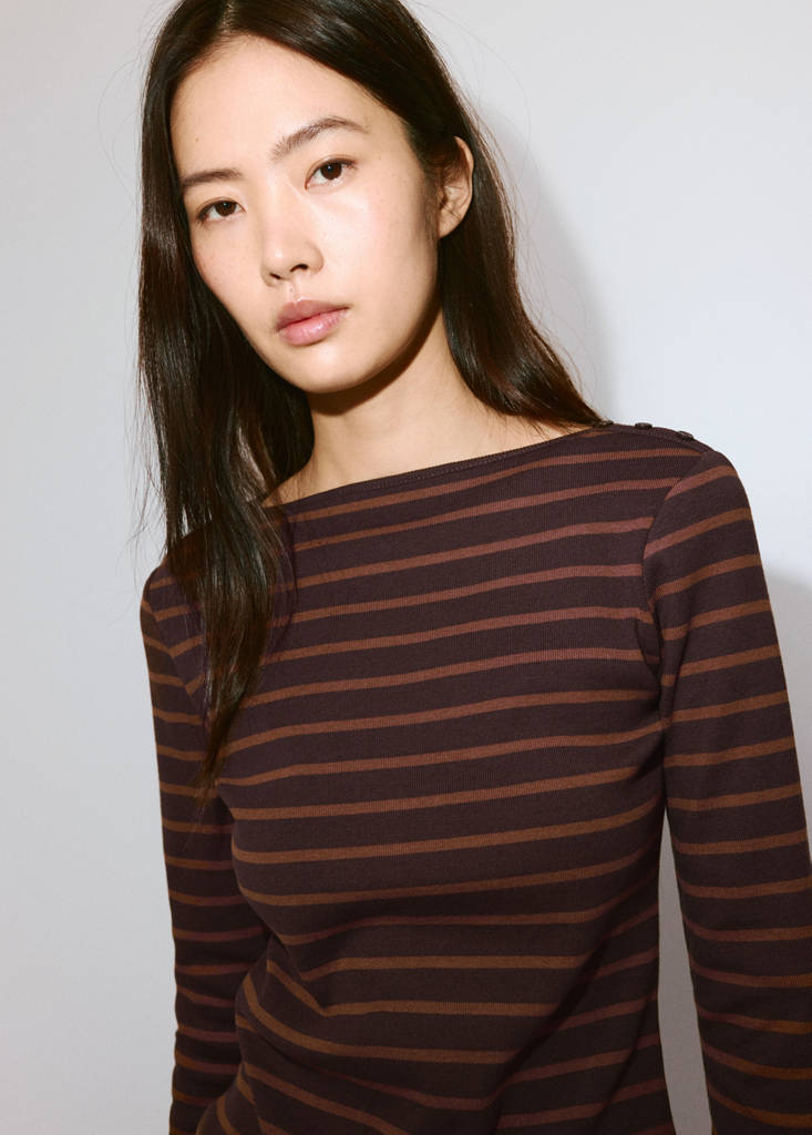 Striped cotton T-shirt — Brown