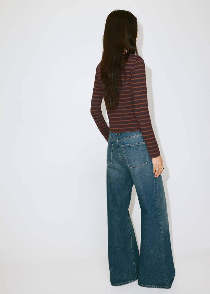 Striped cotton T-shirt — Brown