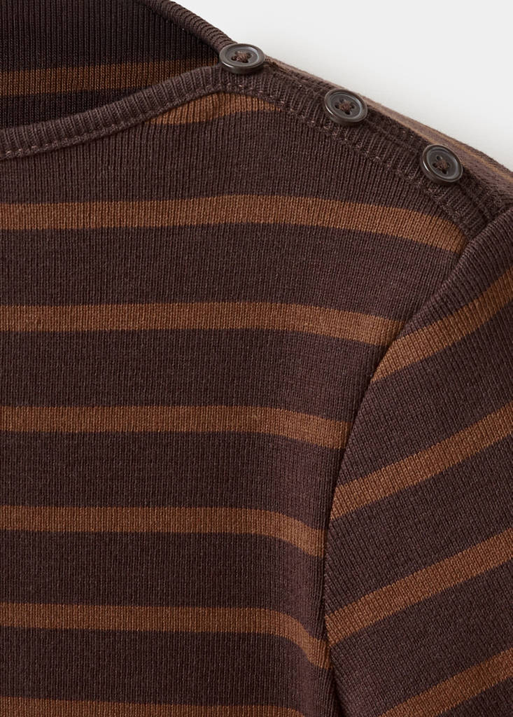 Striped cotton T-shirt — Brown