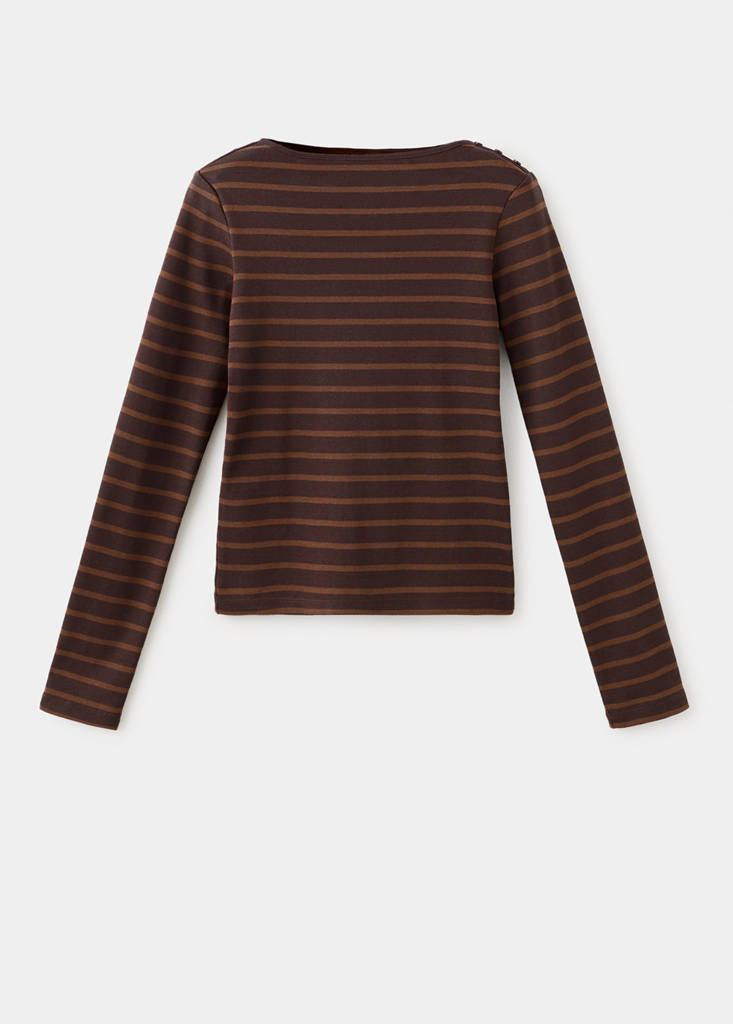 Striped cotton T-shirt — Brown