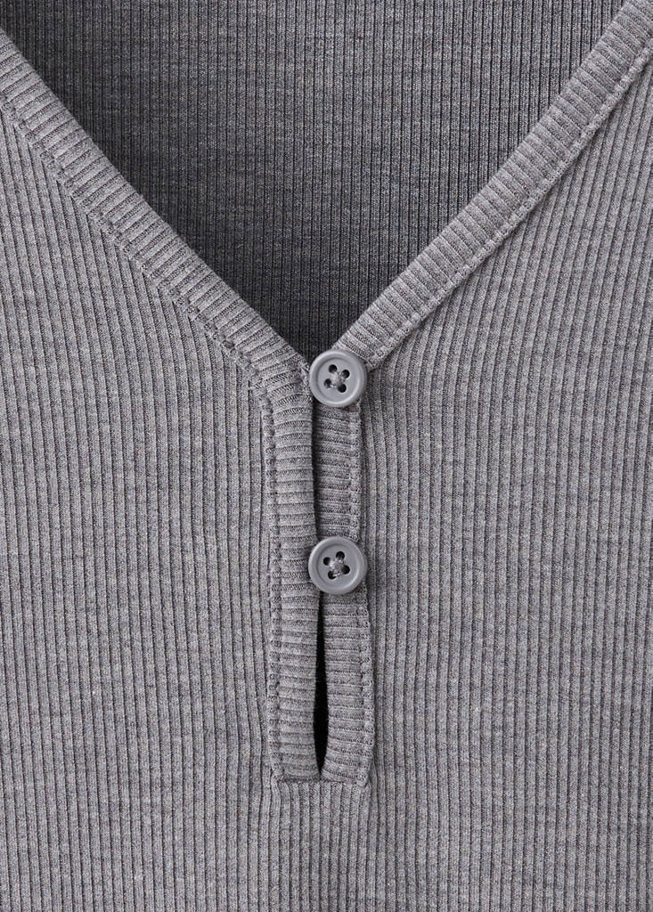 Ribbed V-neck T-shirt — Grey