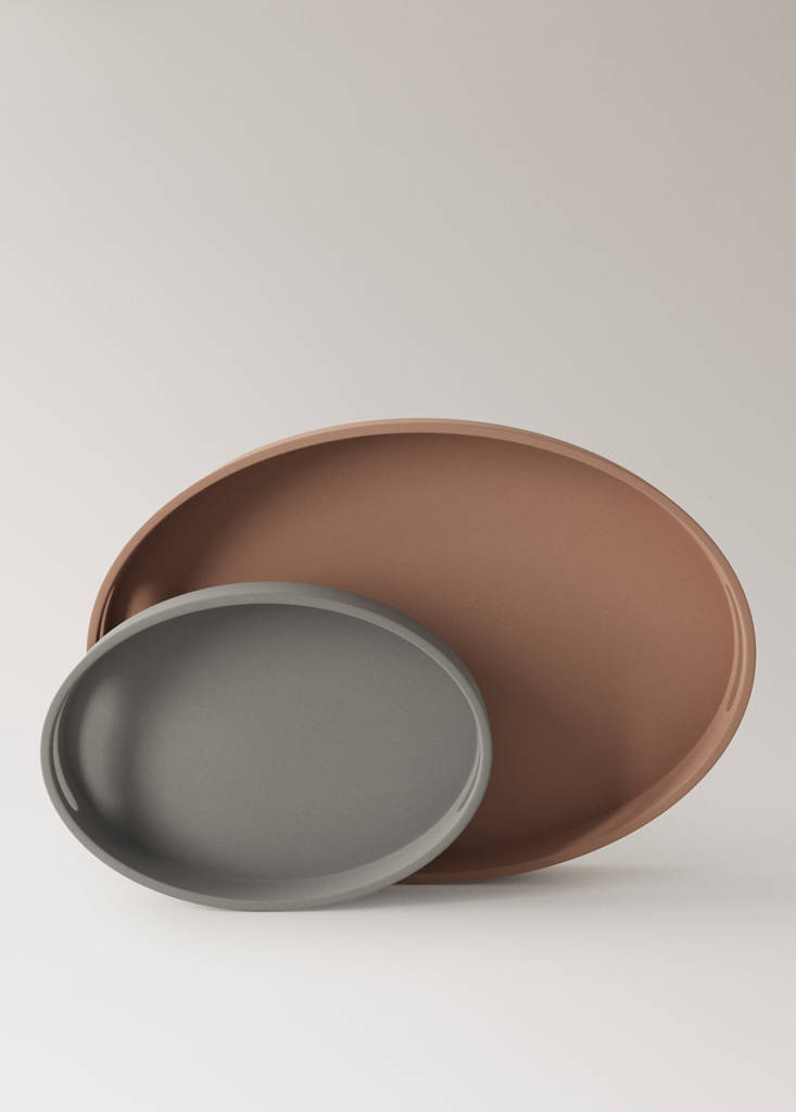 Large oval tray with handles — Blue