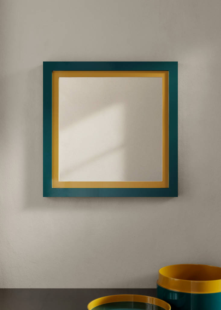 Medium-sized double mirror in lacquered colour — Petrol Blue