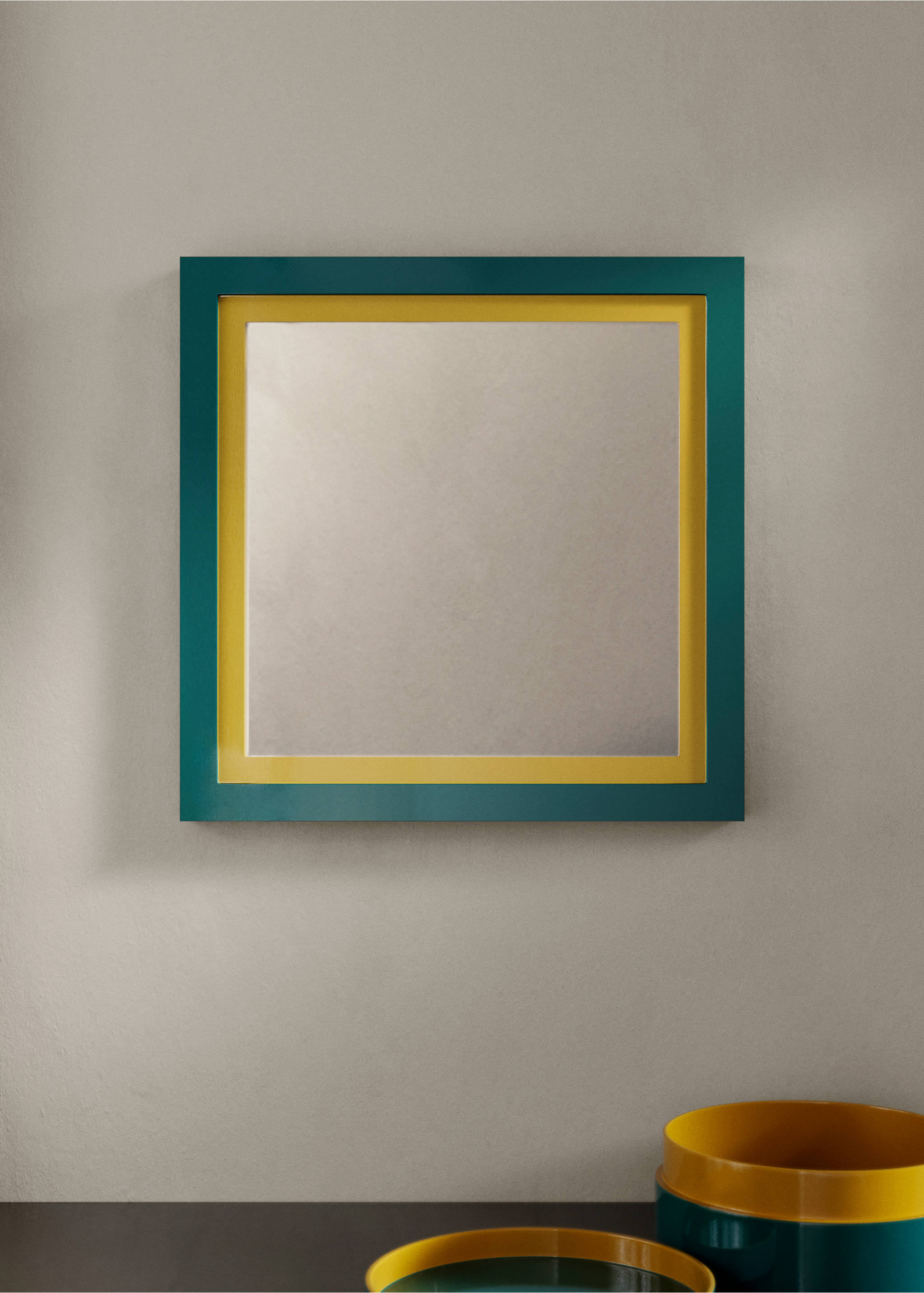 Medium-sized double mirror in lacquered colour - General plane, Petrol Blue. Ref: 37054082-00.