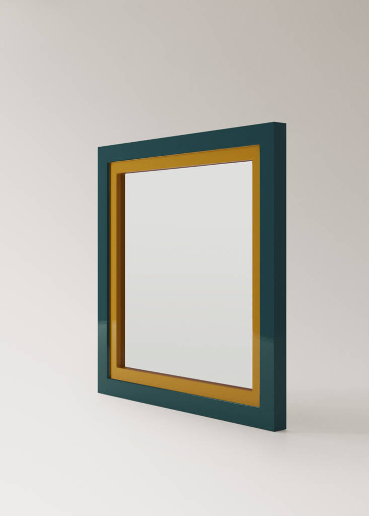 Medium-sized double mirror in lacquered colour — Petrol Blue