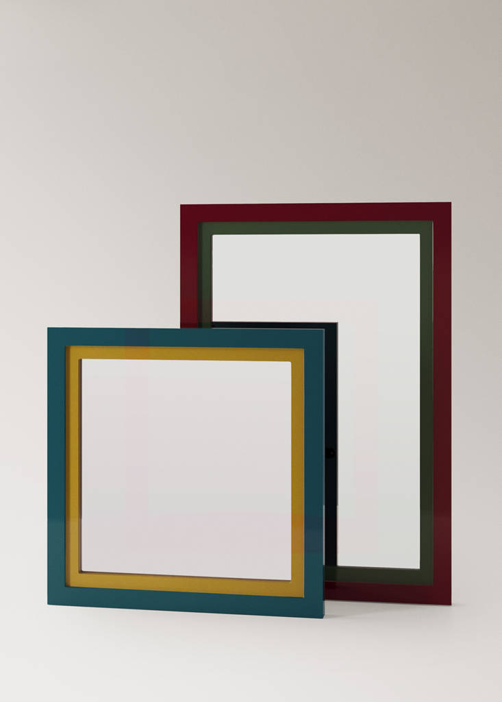 Medium-sized double mirror in lacquered colour — Petrol Blue