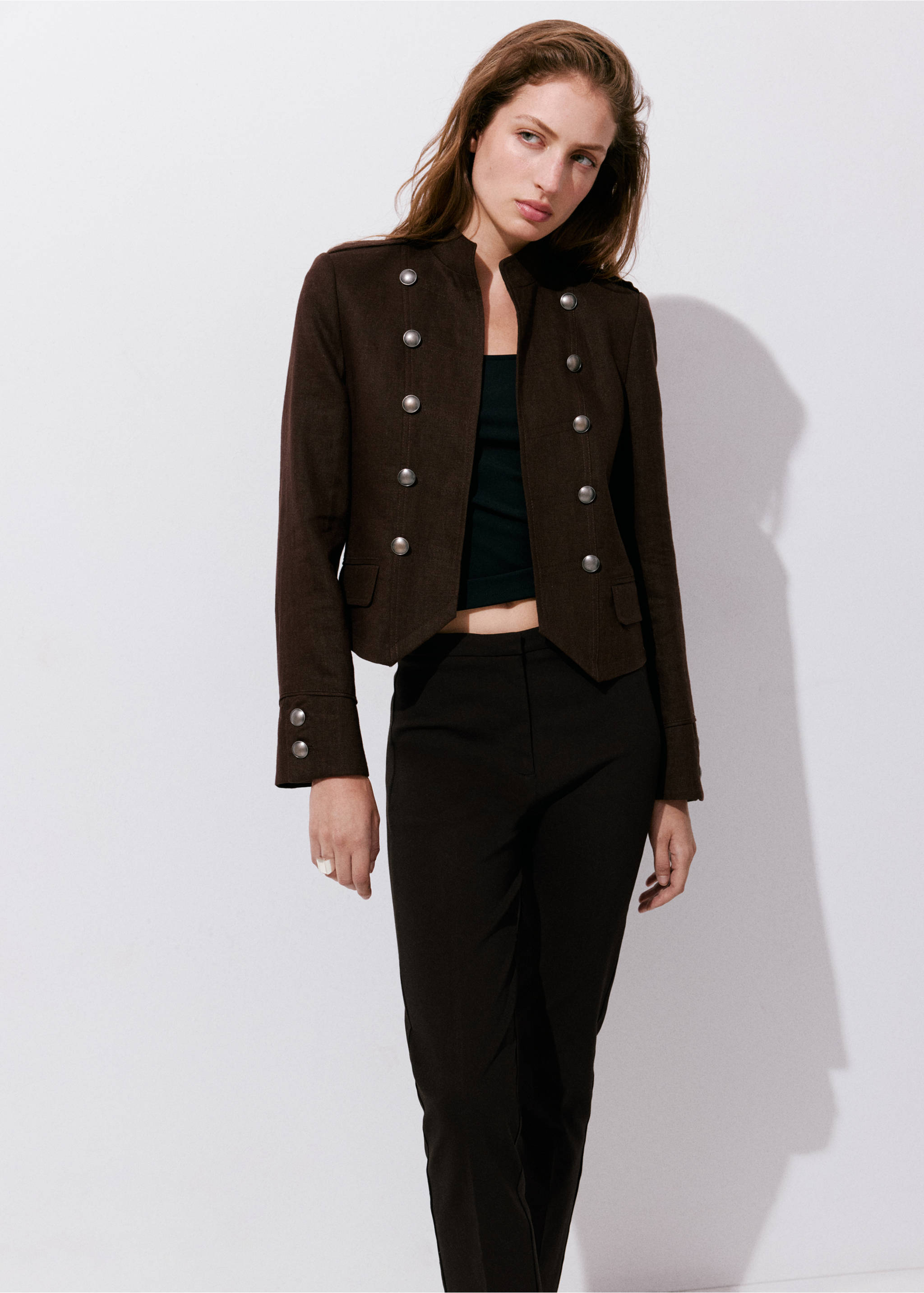 Straight-cut crop trousers - Details of the article 1, Chocolate. Ref: 37054086-00.