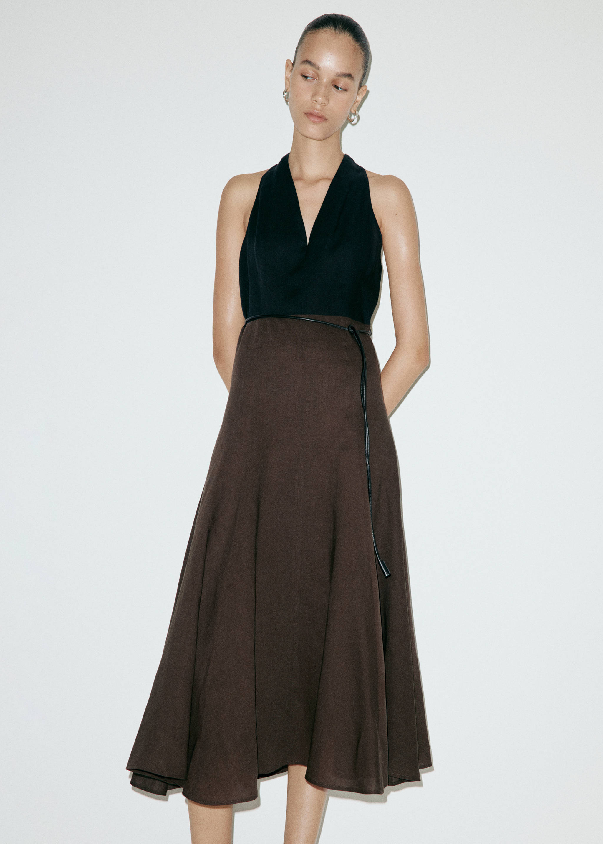 Bicolour A-line midi dress - Medium plane