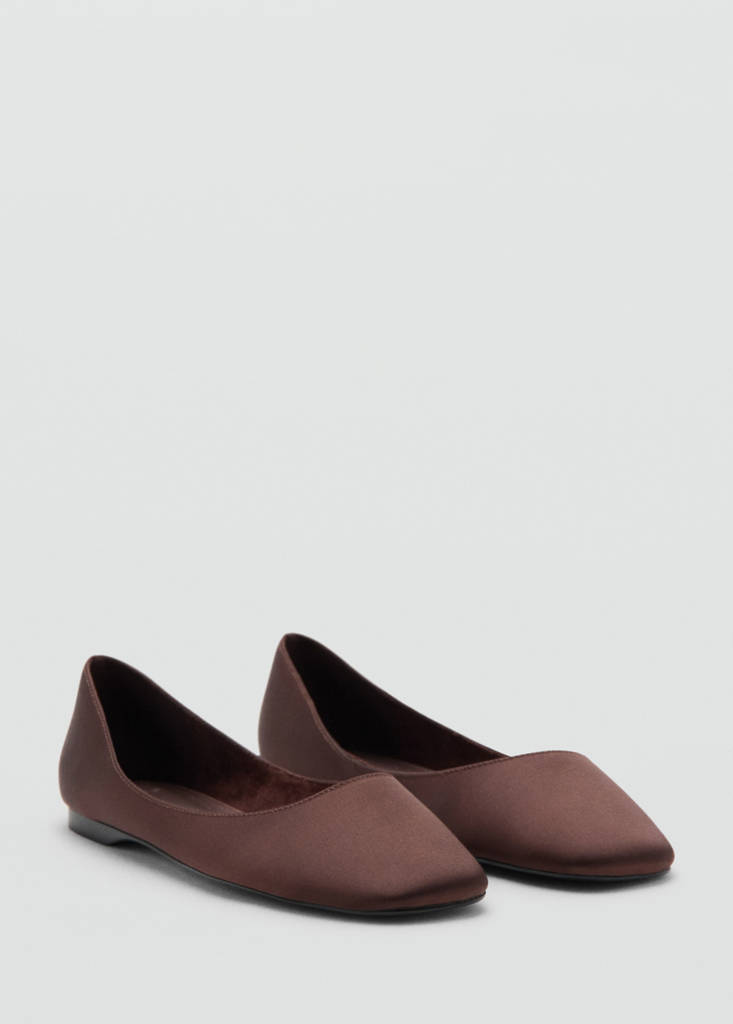 Satin ballerina flat — Chocolate