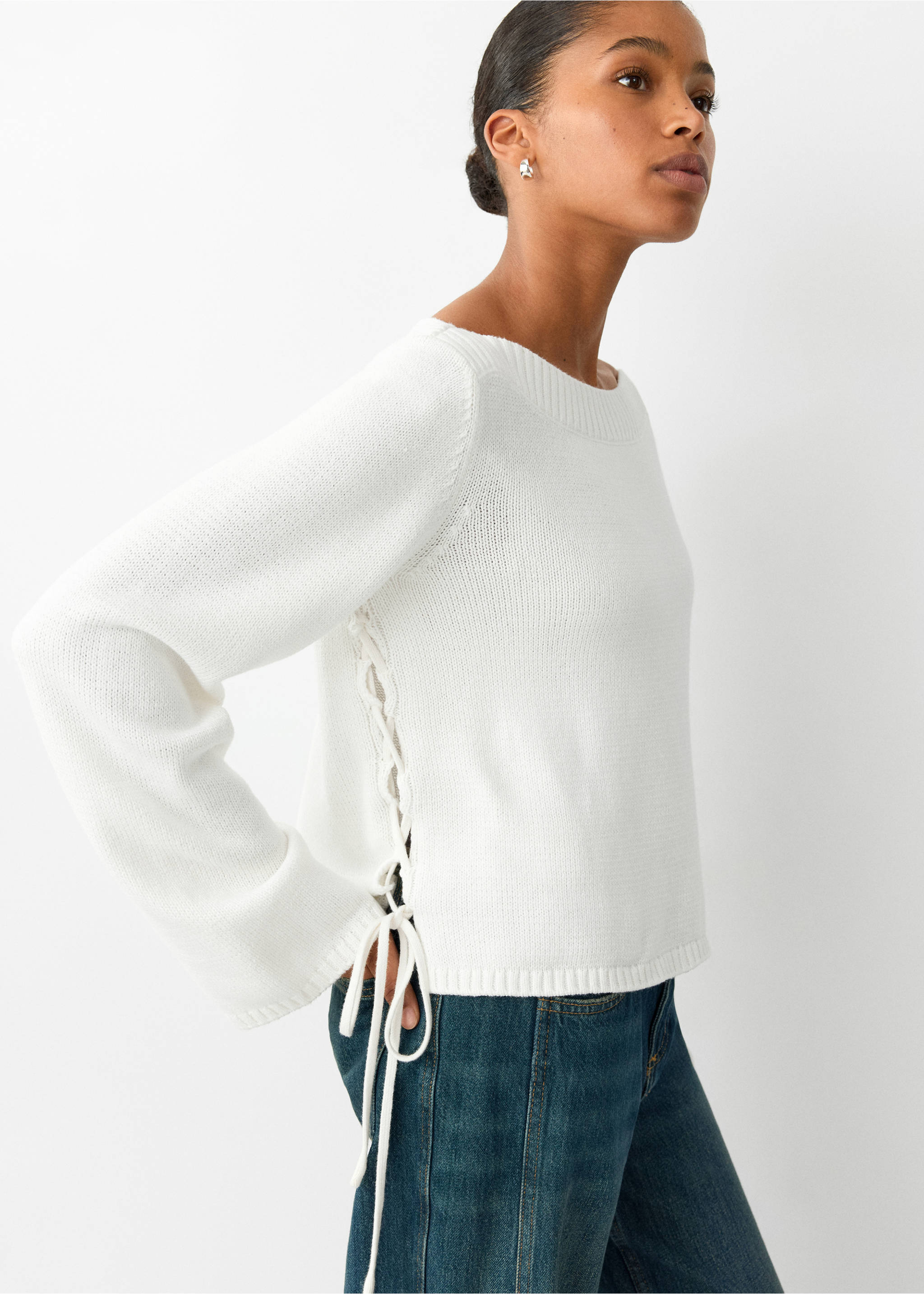 Pullover maglia spacchi fiocchi - Piano medio, Bianco sporco. Ref: 37054091-01.
