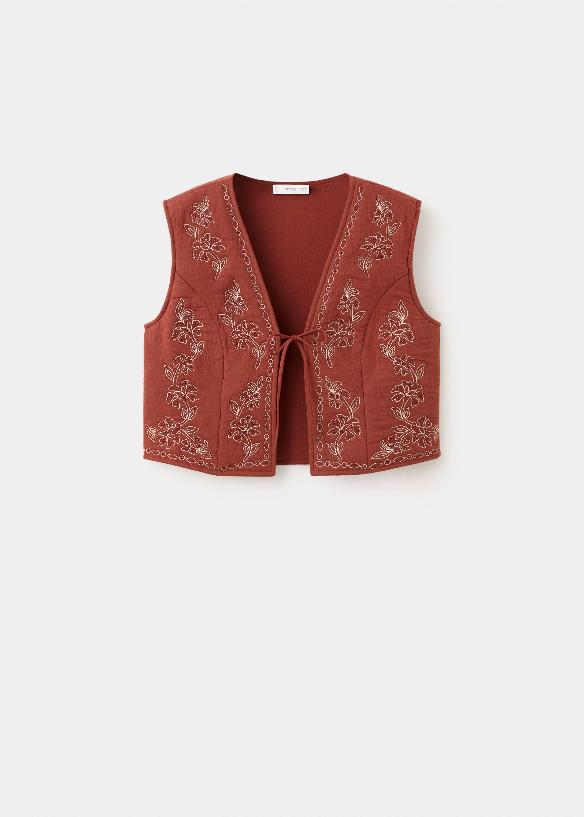 Embroidered floral gilet with bow - Article without model, Burnt Orange. Ref: 37054095-00.