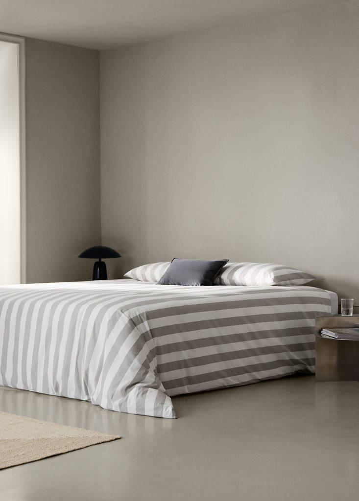 Percale cotton duvet cover 200 thread count wide stripe print Bed 135/140 cm — Sand