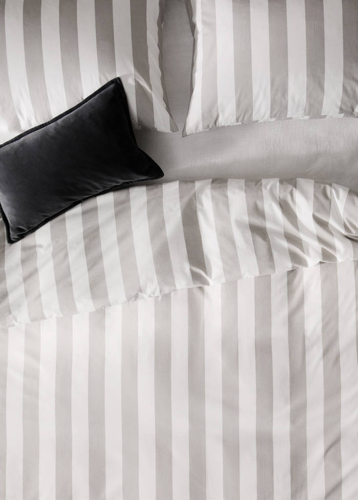 Percale cotton duvet cover 200 thread count wide stripe print Bed 135/140 cm — Sand
