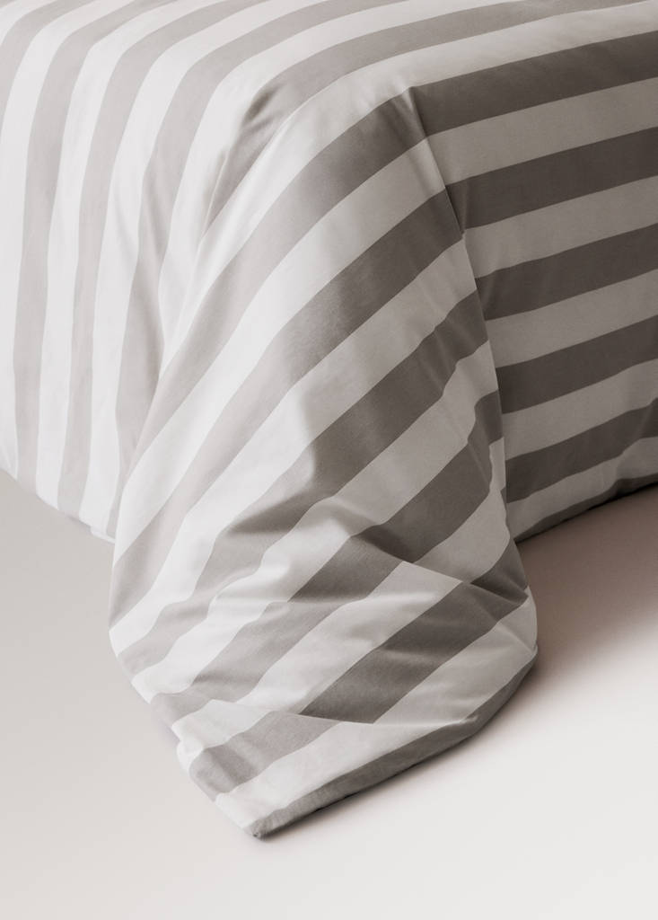 Percale cotton duvet cover 200 thread count wide stripe print Bed 135/140 cm — Sand
