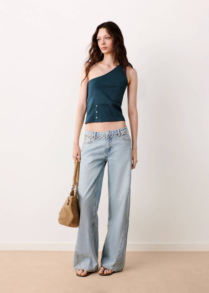 Asymetryczny top z guzikami granatowy - Teen - XS - MANGO TEEN