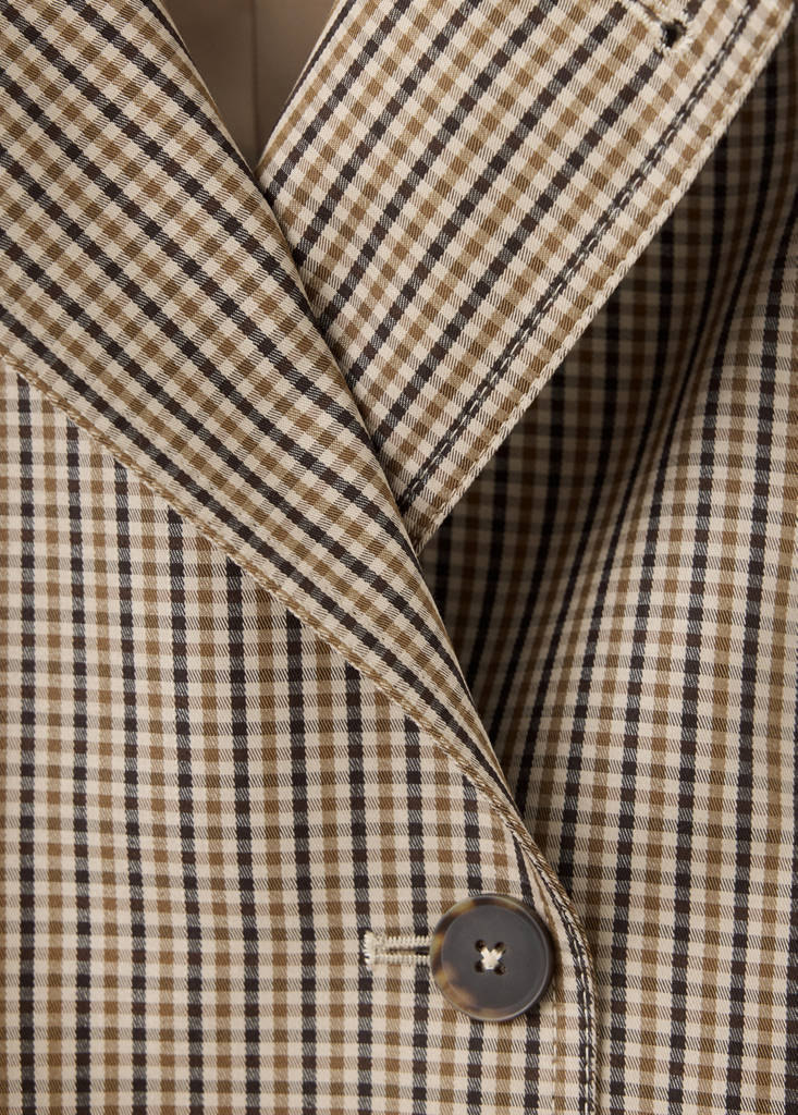 Short checked trench coat with belt — Beige