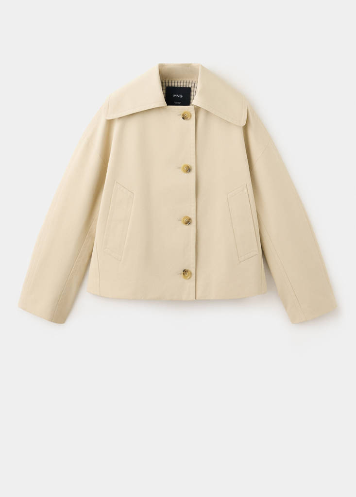 Waxed short trench coat — Beige