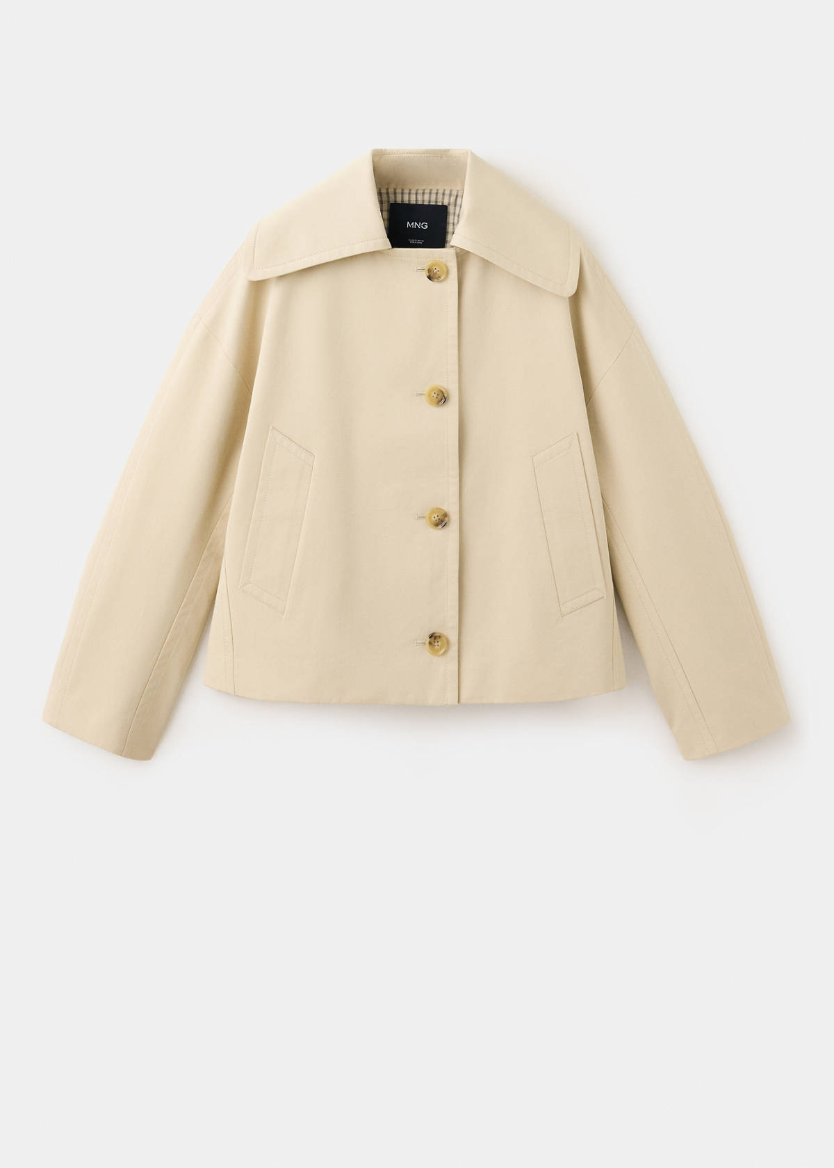 Short trench coat with wide lapels — Beige