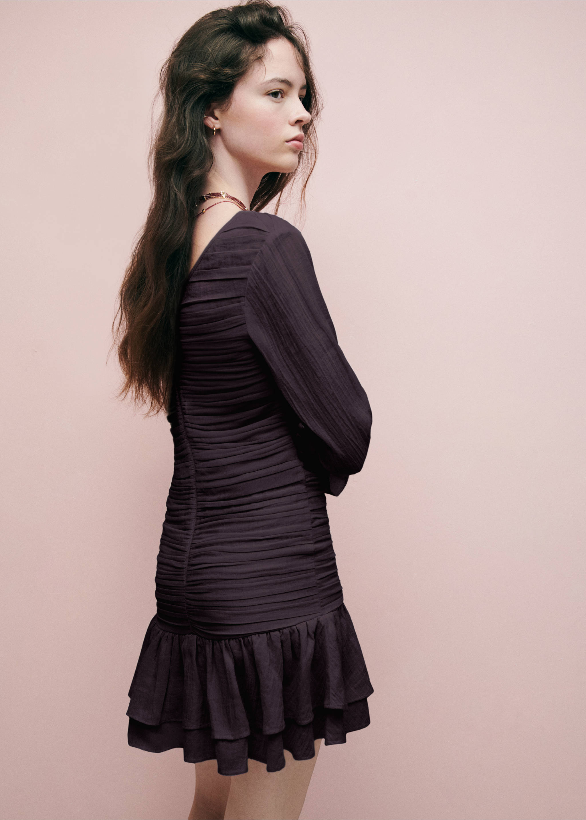 Draped Cotton Dress - Reverse of the article, Brown. Ref: 37054103-00.