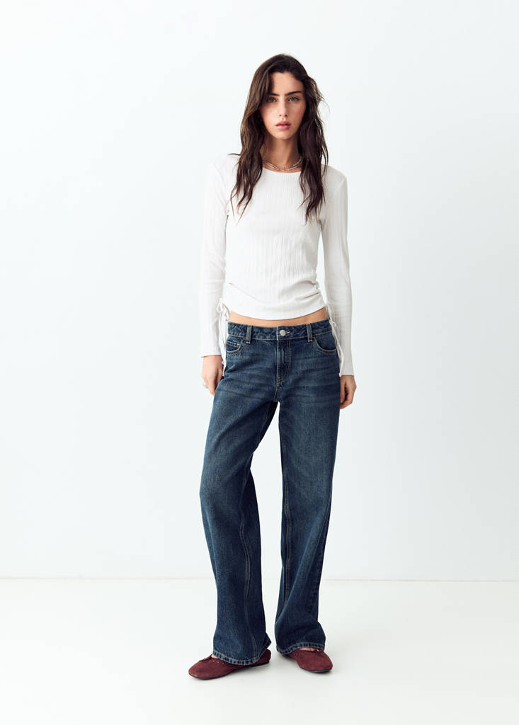 Ribbed T-shirt with ruched detail — Off White