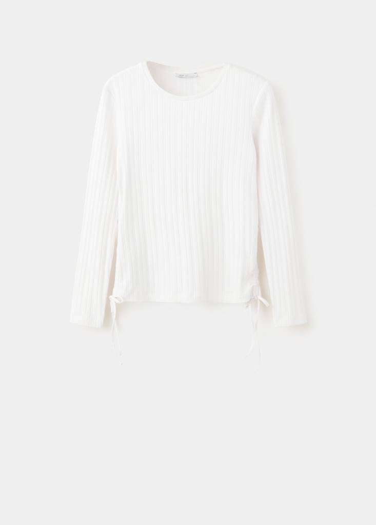 Ribbed T-shirt with ruched detail — Off White