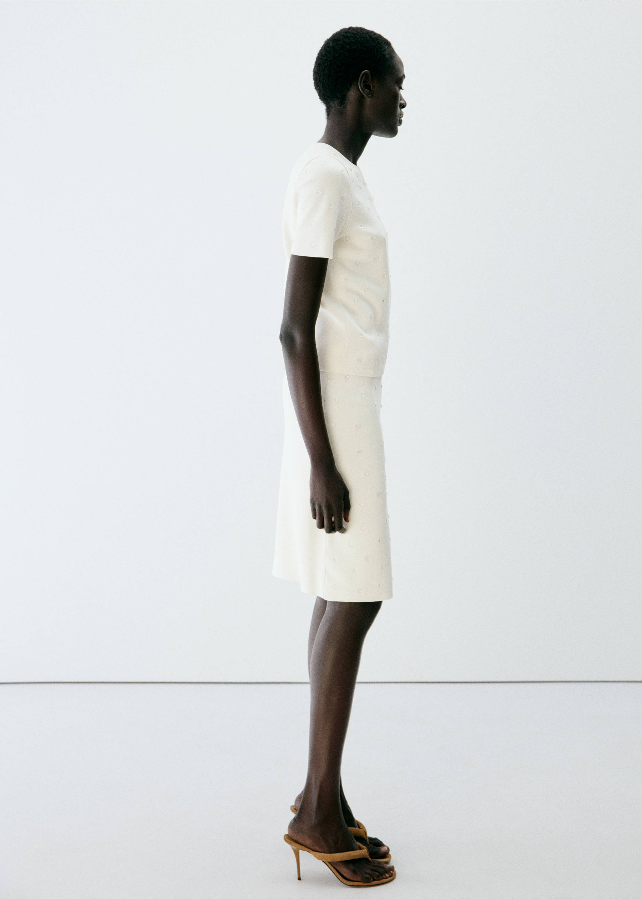 Transparent-pearl knit skirt - General plane, Ecru. Ref: 37054107-00.