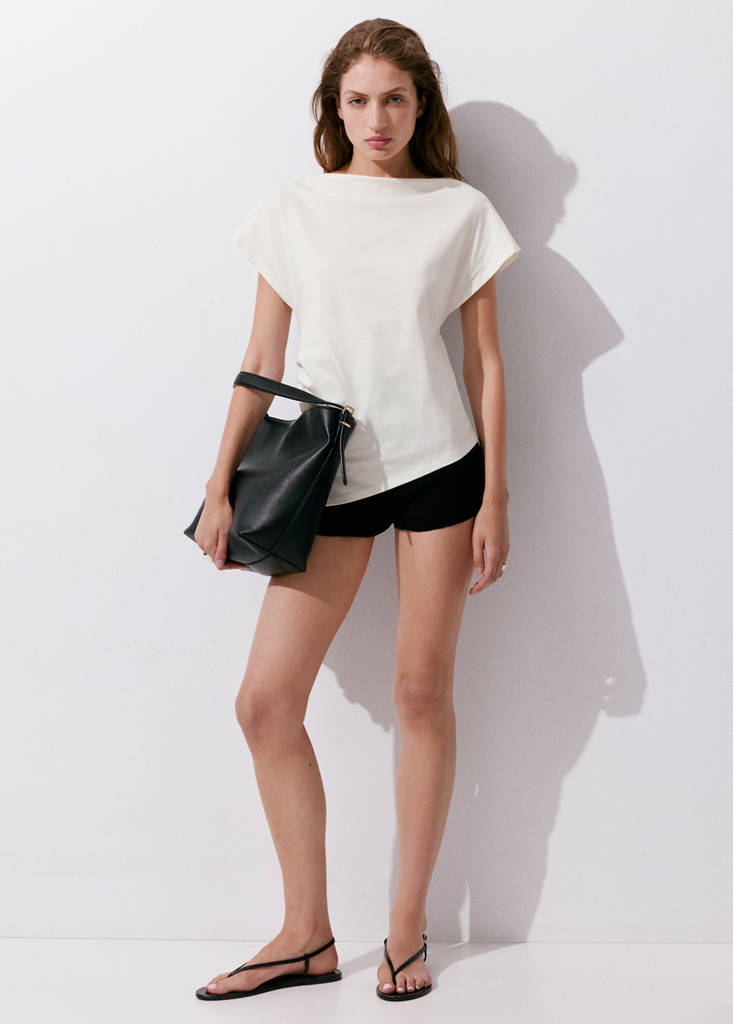 Mango T-shirt Coton Bas Asymétrique In Blanc Cassé