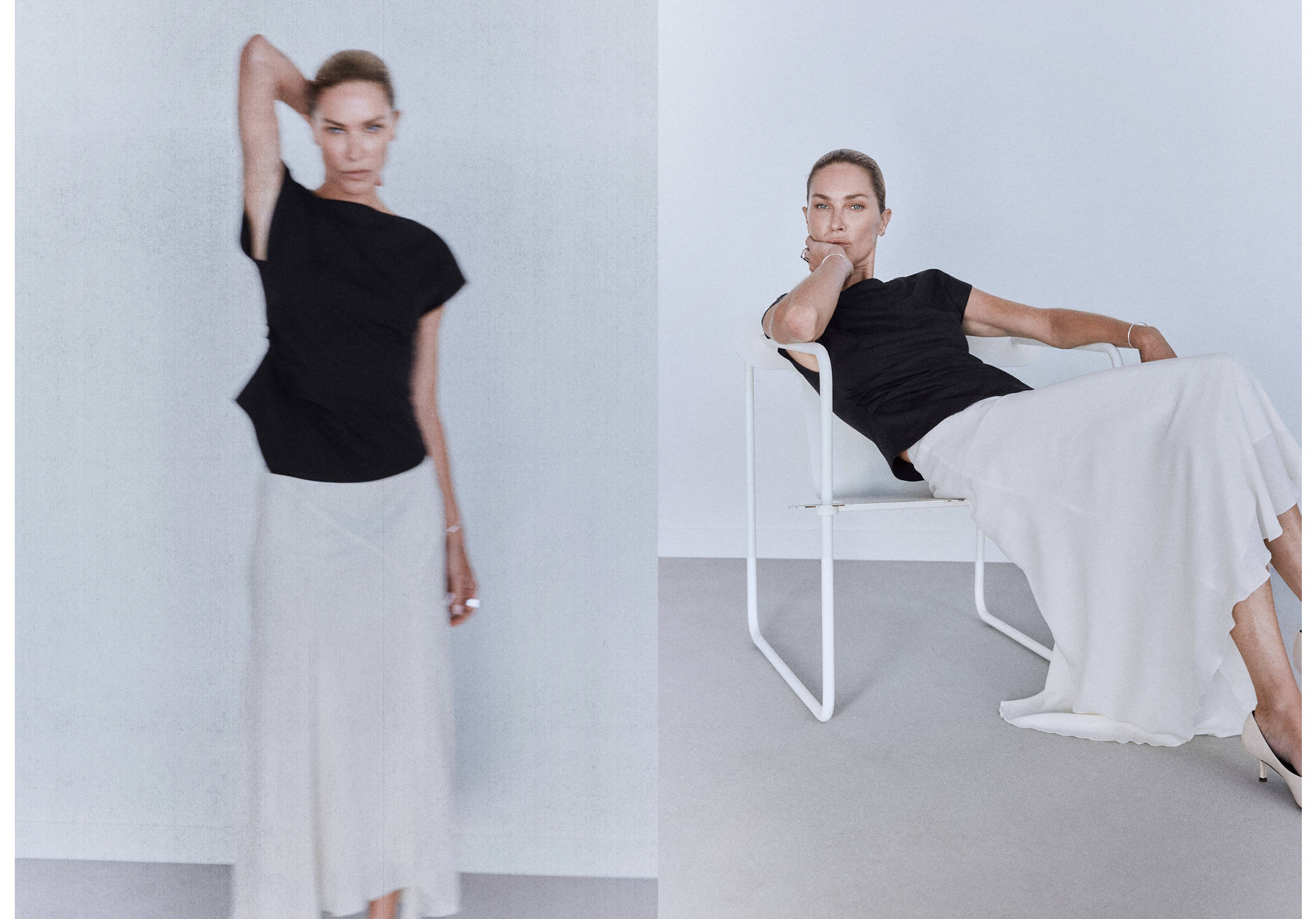 Asymmetrisk T-shirt med veckdetalj - Panoramabild