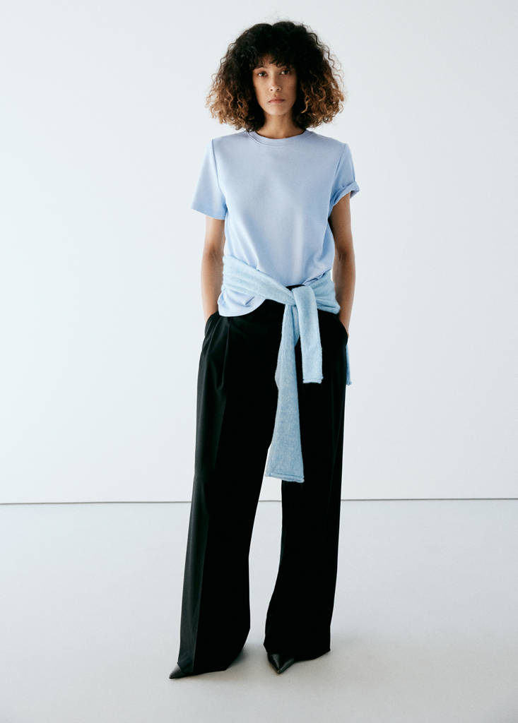 Rounded neck cotton t-shirt — Sky Blue