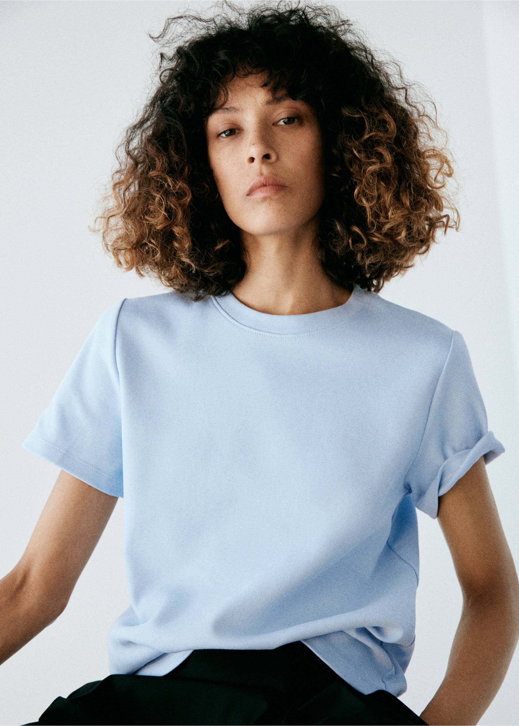 Rounded neck cotton t-shirt - Medium plane, Sky Blue. Ref: 37054112-00.