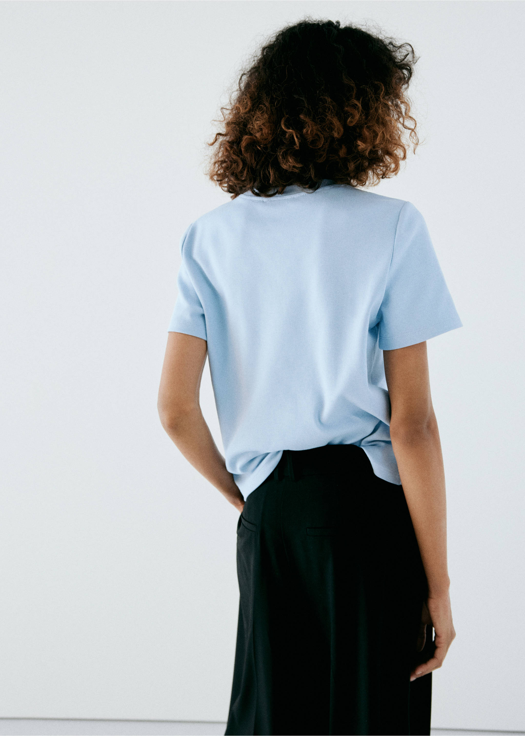 Rounded neck cotton t-shirt - Reverse of the article, Sky Blue. Ref: 37054112-00.