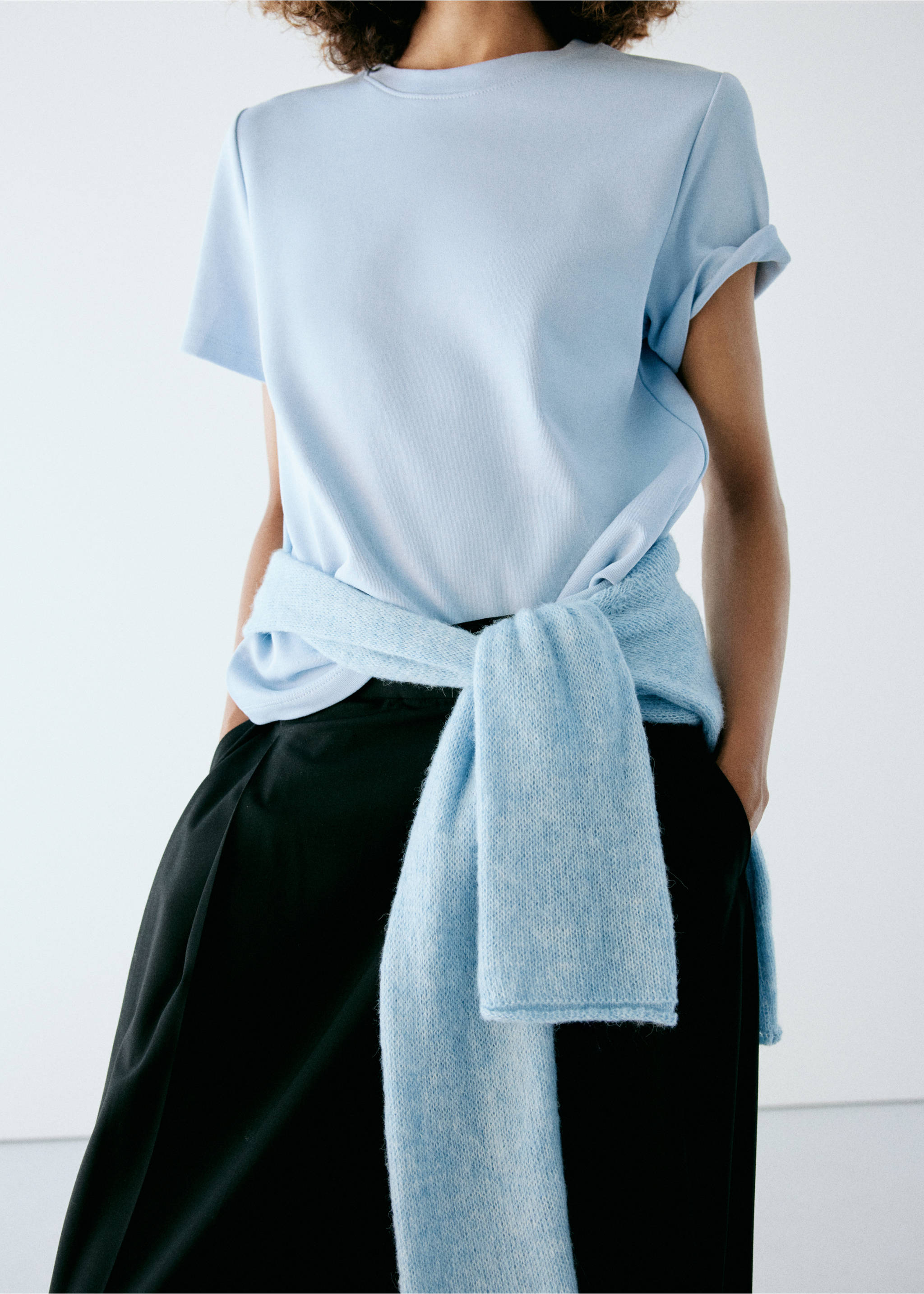 Rounded neck cotton t-shirt - Details of the article 1, Sky Blue. Ref: 37054112-00.