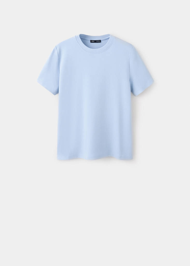 Mango T-shirt Coton Col Rond In Bleu Ciel