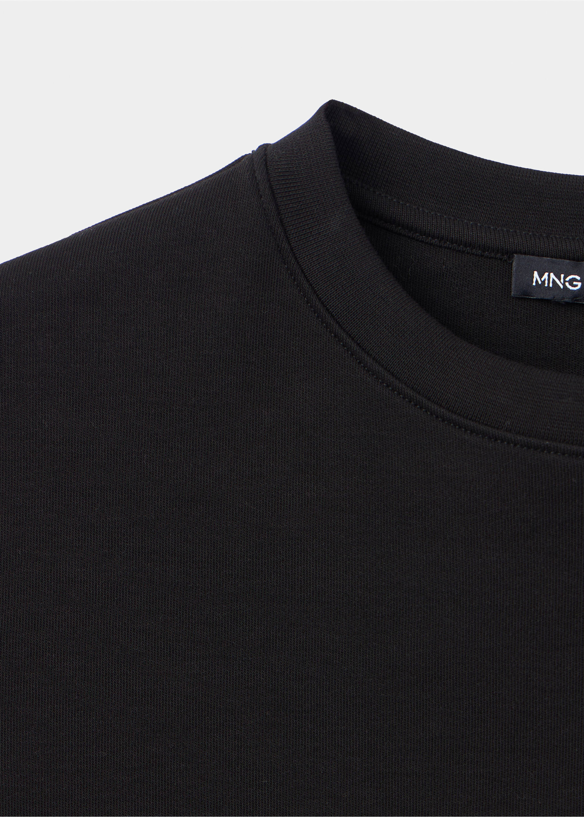 Rounded neck cotton t-shirt - Details of the article 8, Black. Ref: 37054112-00.