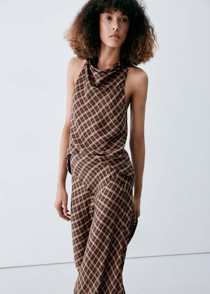Checked Asymmetric Skirt