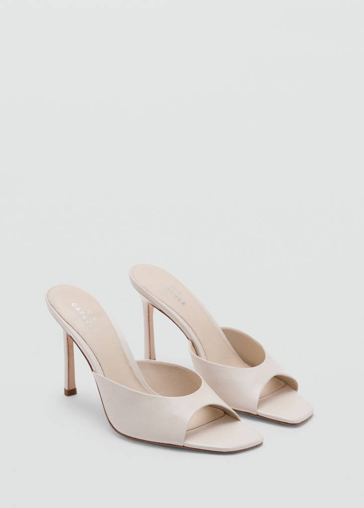 Leather stiletto heel sandal — Ecru